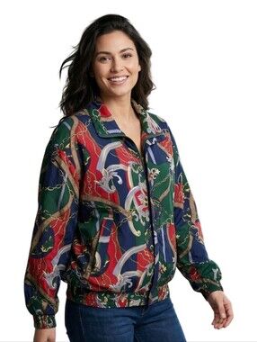 Fuda International Vintage 90s 100% Silk Unique Pattern Bomber Jacket Size L